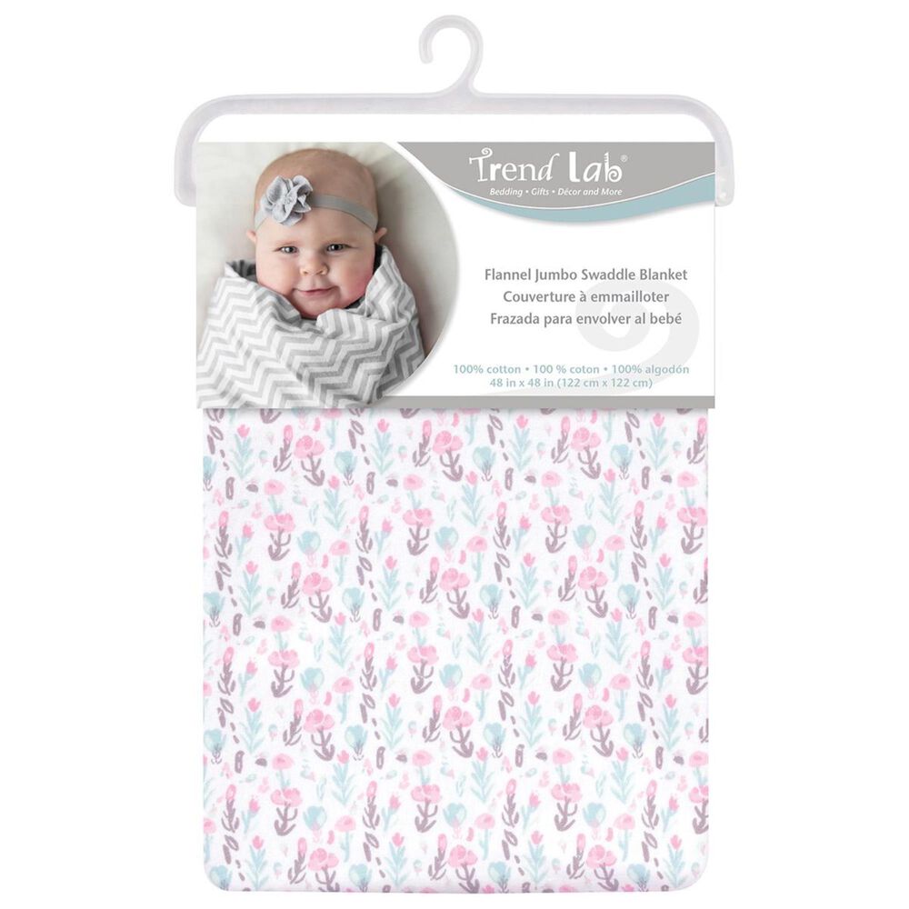 Trend Labs Painterly Floral Jumbo Deluxe Flannel Swaddle Blanket in Pink, , large