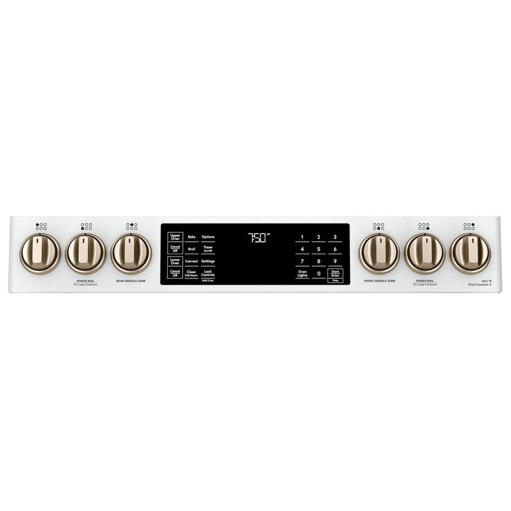 Cafe 30&quot; Slide-In Gas Double Oven with Convection Range in Matte White with Brushed Bronze Handle, , large