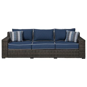 Signature Design by Ashley Grasson Lane Sofa with Blue Cushion in Brown, , large