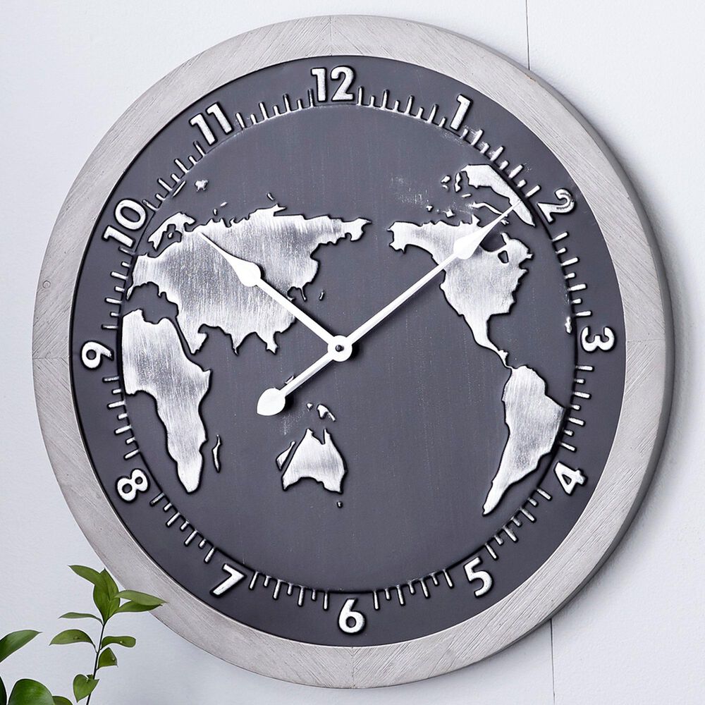 Maple and Jade 25&quot; Metal and Wood Wall Clock in Grey, , large