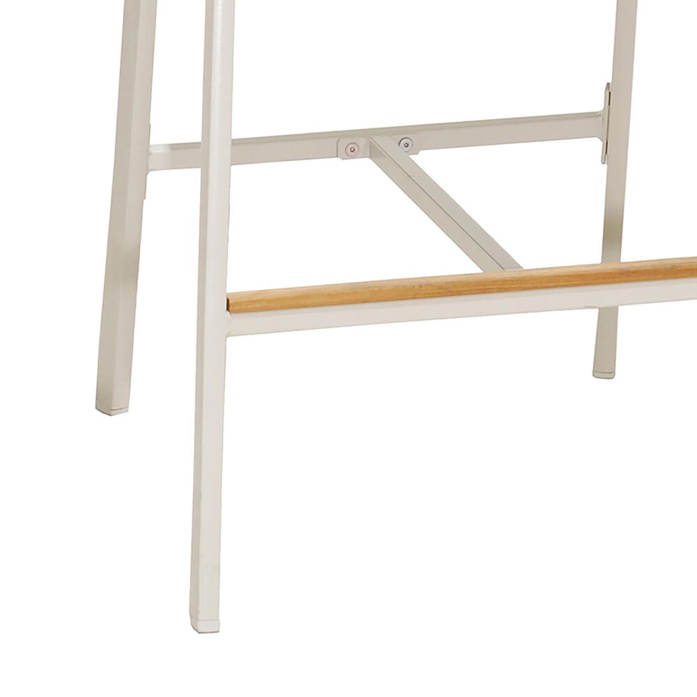 Blue River Portals Patio Barstool with Beige Cushion in Light Matte Sand and Natural Teak, , large