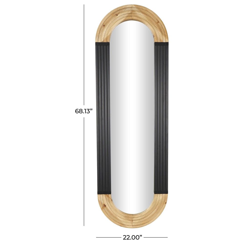 Maple and Jade 68&quot; x 22&quot; Oval Wall Mirror with Dimensional Carved Frame in Brown and Black, , large