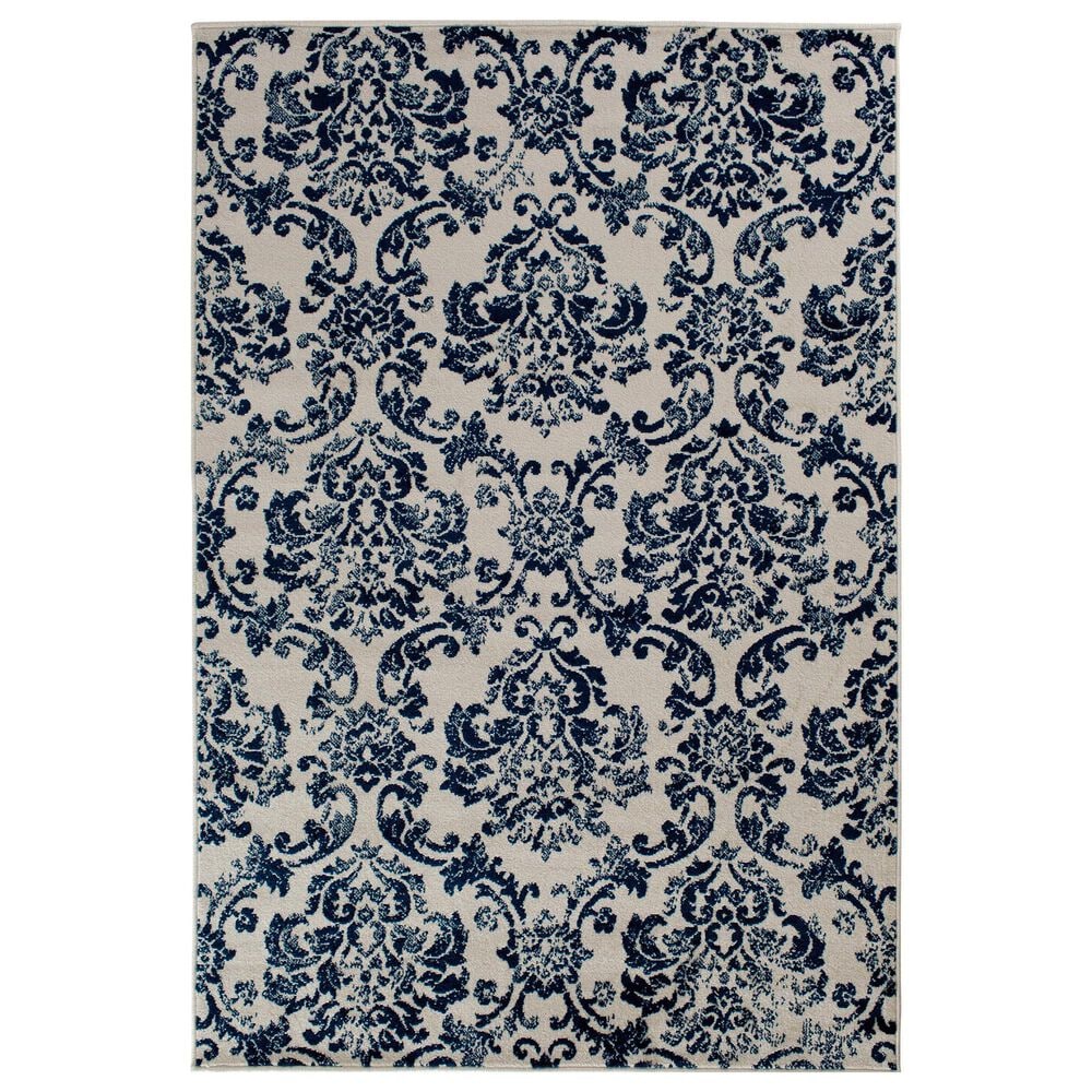 Central Oriental Terrace Tropic Sea Isle 7"10" x 9"10" Snow and Sapphire Area Rug, , large