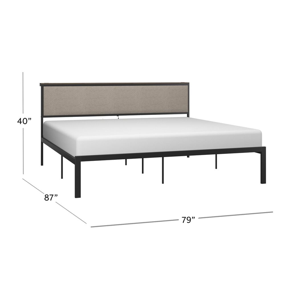 The Monday Company King Metal and Upholstered Platform Bed with USB Ports in Black, , large