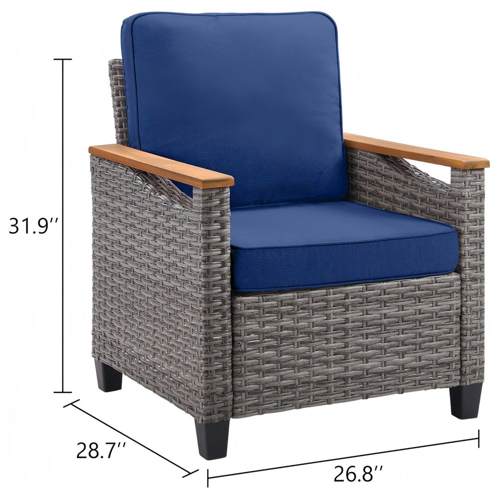 Sunwell Garden Patio Stationary Chair with Gray Frame and Wood Armrests in Navy (Set of 2), , large