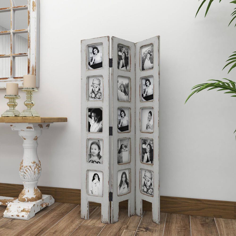 Maple and Jade Farmhouse Room Divider Screen in Distressed White, , large