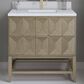 James Martin Vanities Emmeline 36" Single Bathroom Vanity in Pebble Oak with Single Hole 3 cm White Zeus Quartz Top and Rectangular Sink, , large