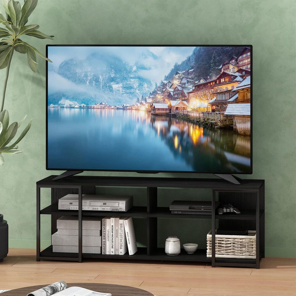 HOMLUX 56.3" TV Stand with 4 Open Shelves in Americano and Black, , large