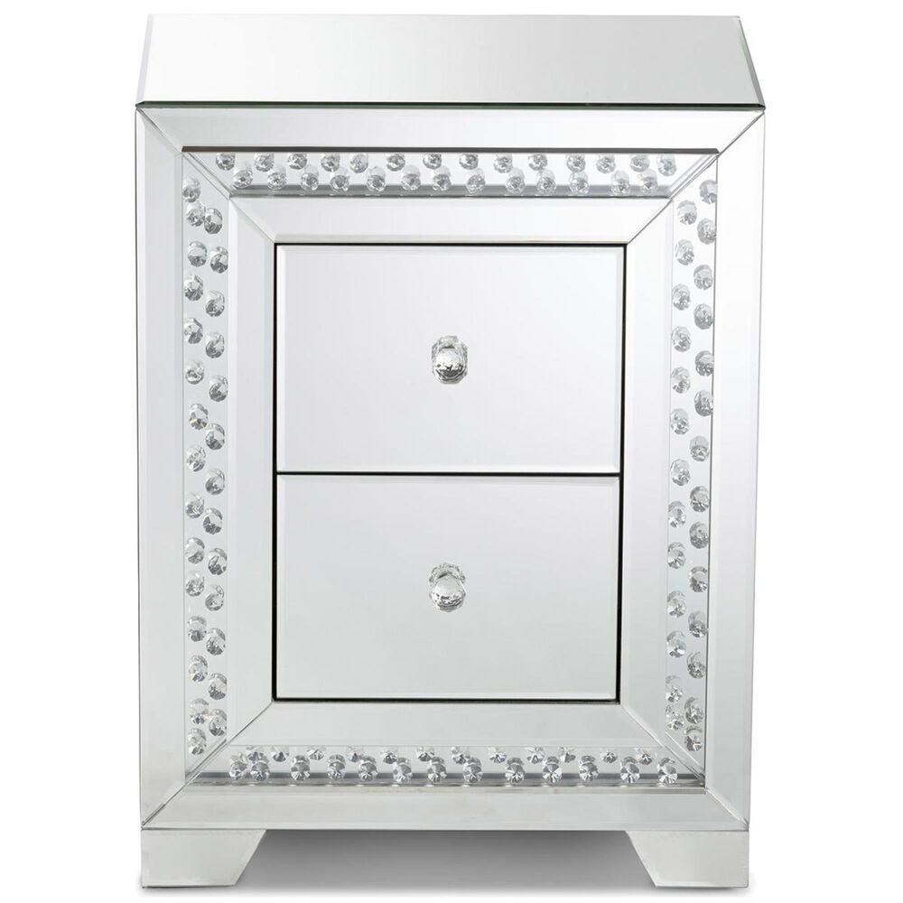 Baxton Studio Mina 2 Drawer Nightstand in Silver, , large