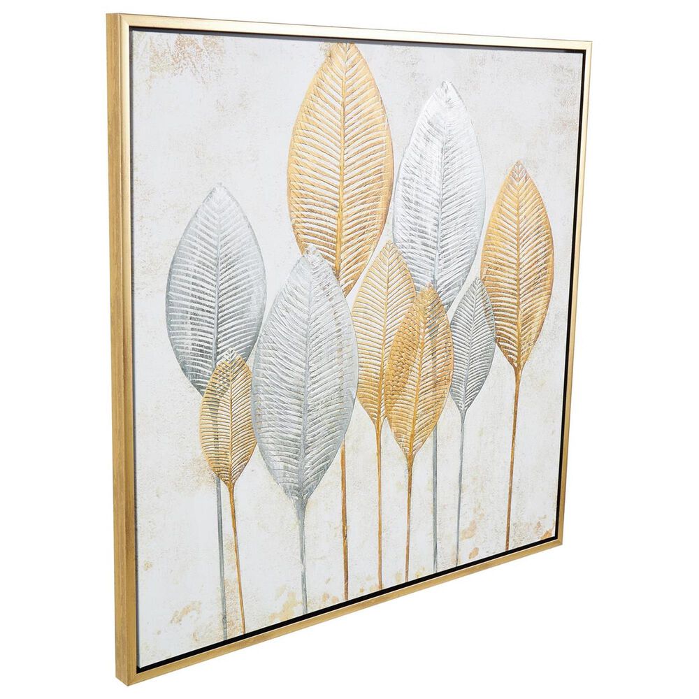 Maple and Jade 40&quot; x 40&quot; Framed Wall Art in Gold, Silver and White, , large