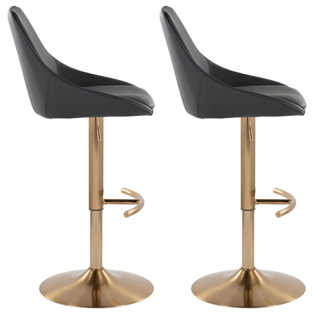 LumiSource Diana Adjustable Barstool with Black Faux Leather Upholstery in Gold (Set of 2), , large