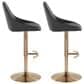 LumiSource Diana Adjustable Barstool with Black Faux Leather Upholstery in Gold (Set of 2), , large