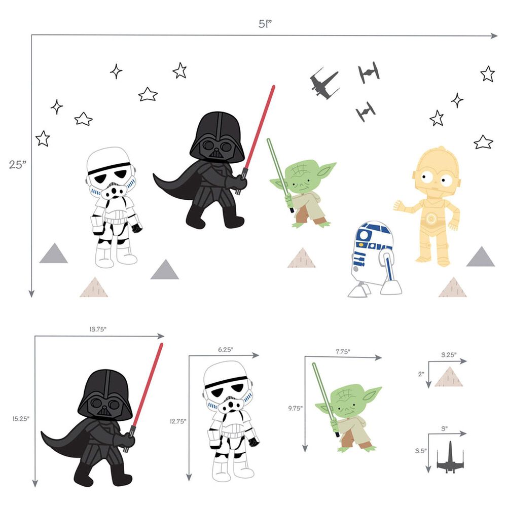 Lambs and Ivy Star Wars Classic 25&quot; x 51&quot; Classic Wall Decals in Gray, Green, White and Black, , large