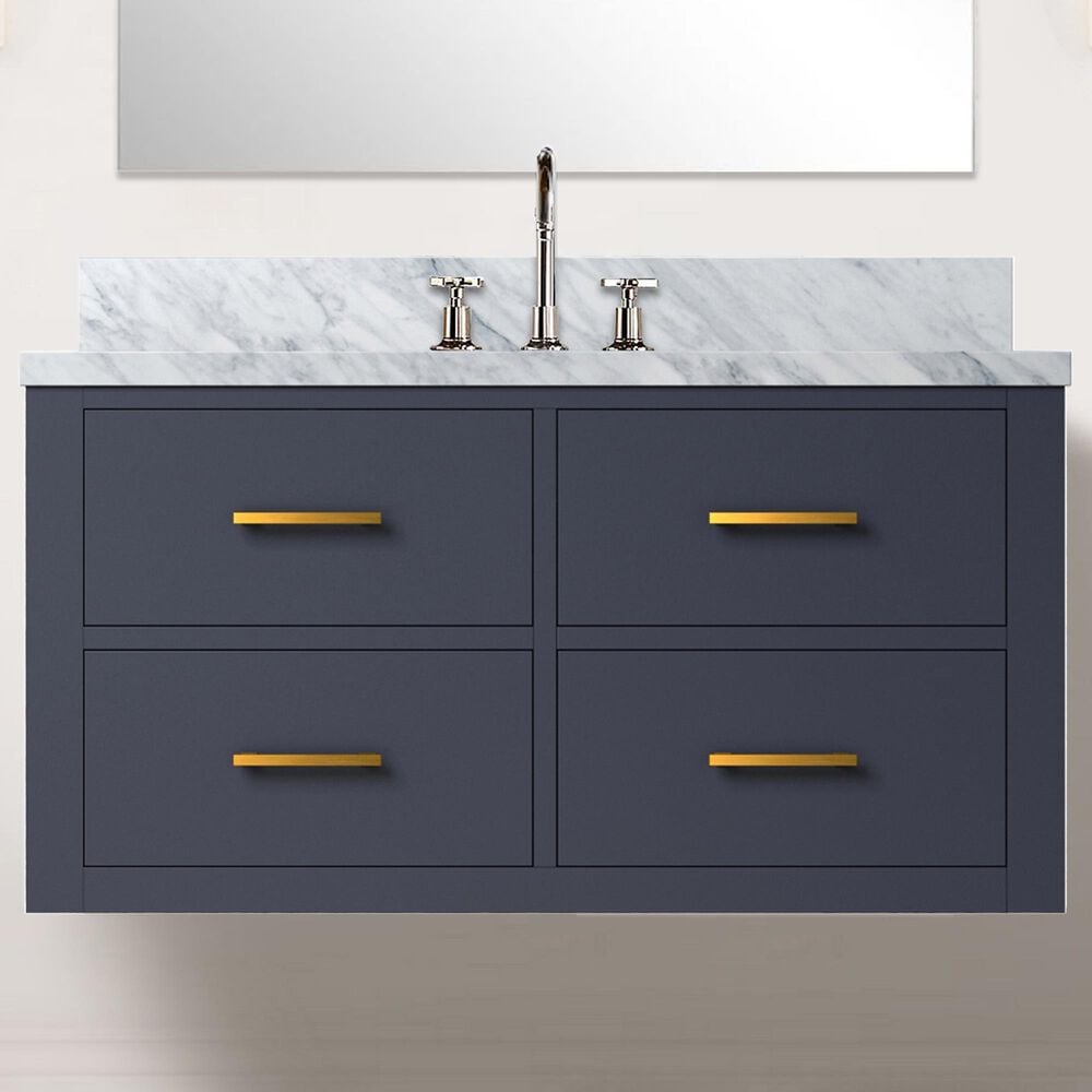 Lexora Home Castor 36&quot; Single Bathroom Vanity in Blue with 2 cm White Carrara Marble Top and Rectangular Sink, , large