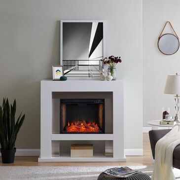 Southern Enterprises Eldines Alexa Enabled Smart Fireplace in White/Stainless Steel, , large