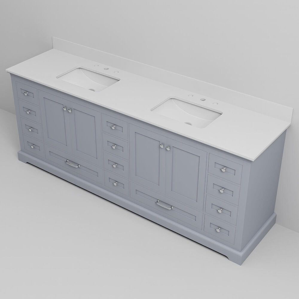 Lexora Home Dukes 84" Double Bathroom Vanity in Dark Grey with 2 cm White Cultured Marble Top and Rectangular Sinks, , large