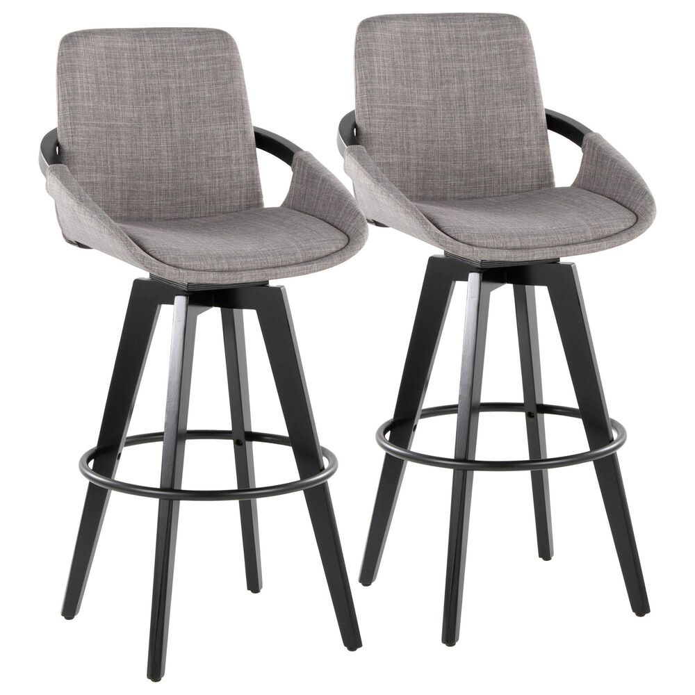 LumiSource Cosmo 30" Swivel Barstool with Grey Upholstery in Black (Set of 2), , large