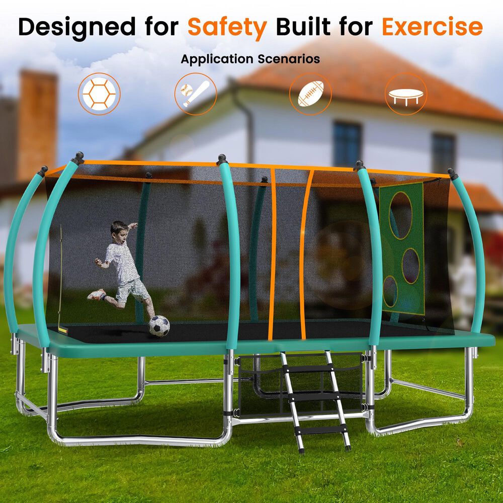 HOMLUX 8' x 14' Outdoor Trampoline with Storage Bag in Green, , large