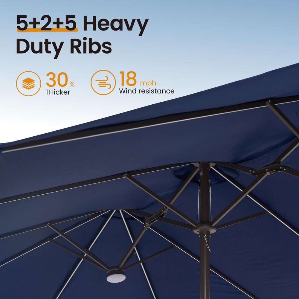 HOMLUX 15' Double-Sided Outdoor Market Umbrella with Sandbag Base and RGB LED Lights in Royal Blue, , large