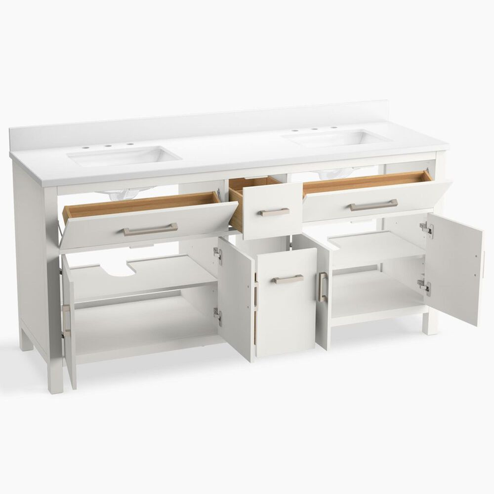 Kohler Kresla 72" Double Bathroom Vanity in White with 3 cm White Quartz Top and Rectangular Sinks, , large