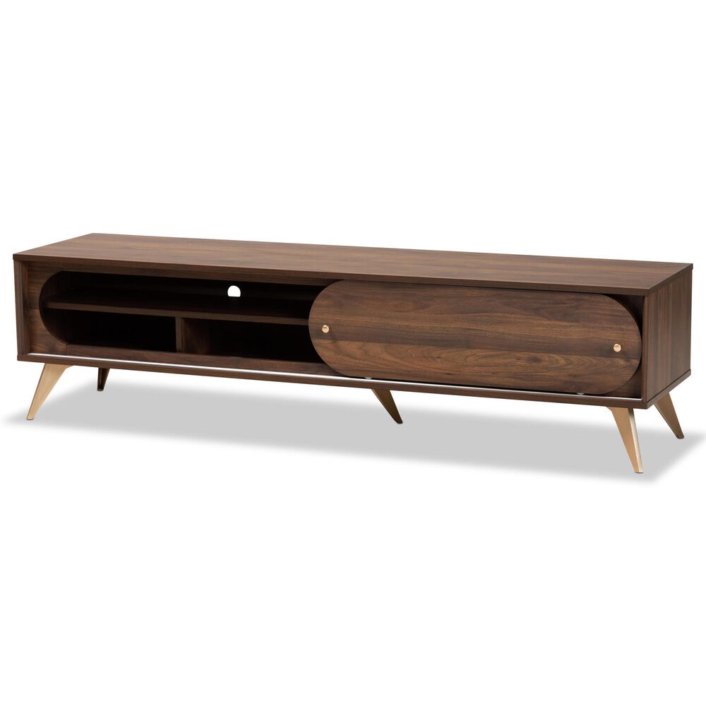 Baxton Studio Dena 63&quot; TV Stand in Walnut Brown and Gold, , large