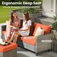 HOMLUX HOMLUX 5-Piece Outdoor Wicker Patio Furniture Set, High Back Rattan Sofa with Chairs, Ottomans & Cushions in Orange Red, , large