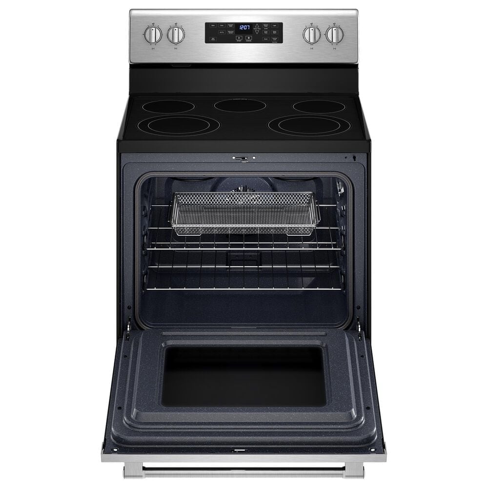 MAYTAG 2-Piece Kitchen Package with 5.3 Cu. Ft. Freestanding Electric Range and 1.1 Cu. Ft. Over-the-Range Microwave in Fingerprint Resistant Stainless Steel, , large