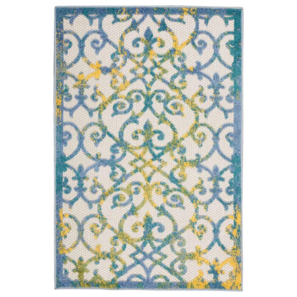 Nourison Aloha 2"8" x 4" Ivory and Blue Indoor/Outdoor Area Rug, , large