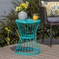 Hearth and Haven Outdoor Metal Hourglass Side Table with Open Cage Design in Teal, , large