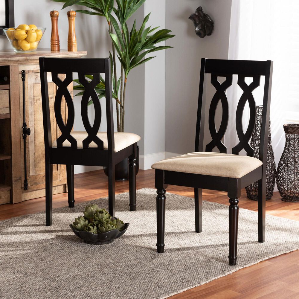 Baxton Studio Cherese Side Chair with Sand Cushion in Dark Brown (Set of 2), , large