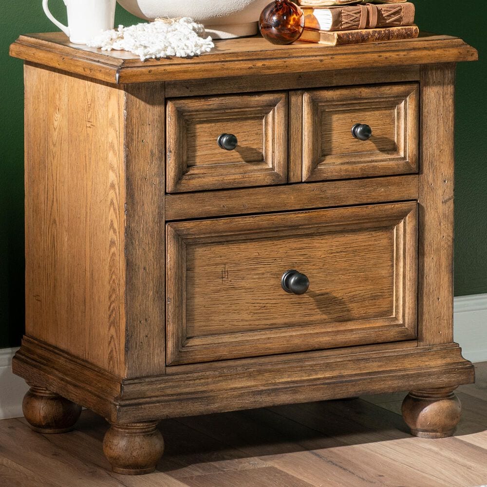 Legacy Classic Vintage Market 2-Drawer Apothecary Nightstand in Barnwood Oak with Outlets and USB Ports, , large