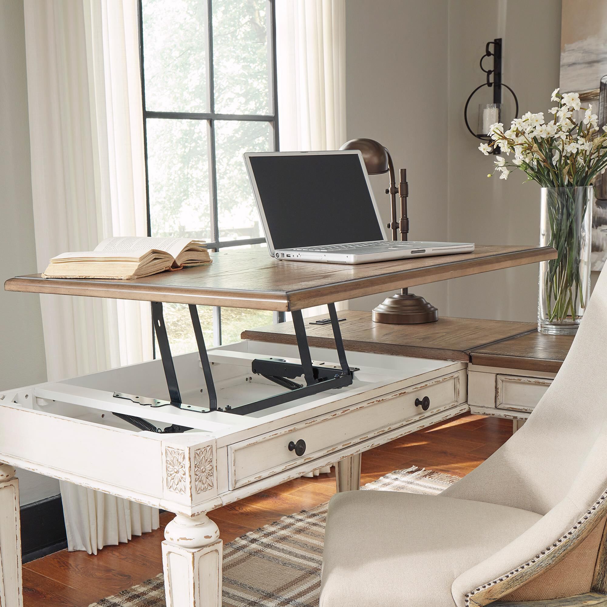 Signature Design by Ashley Realyn Lift Top Desk in White and Brown
