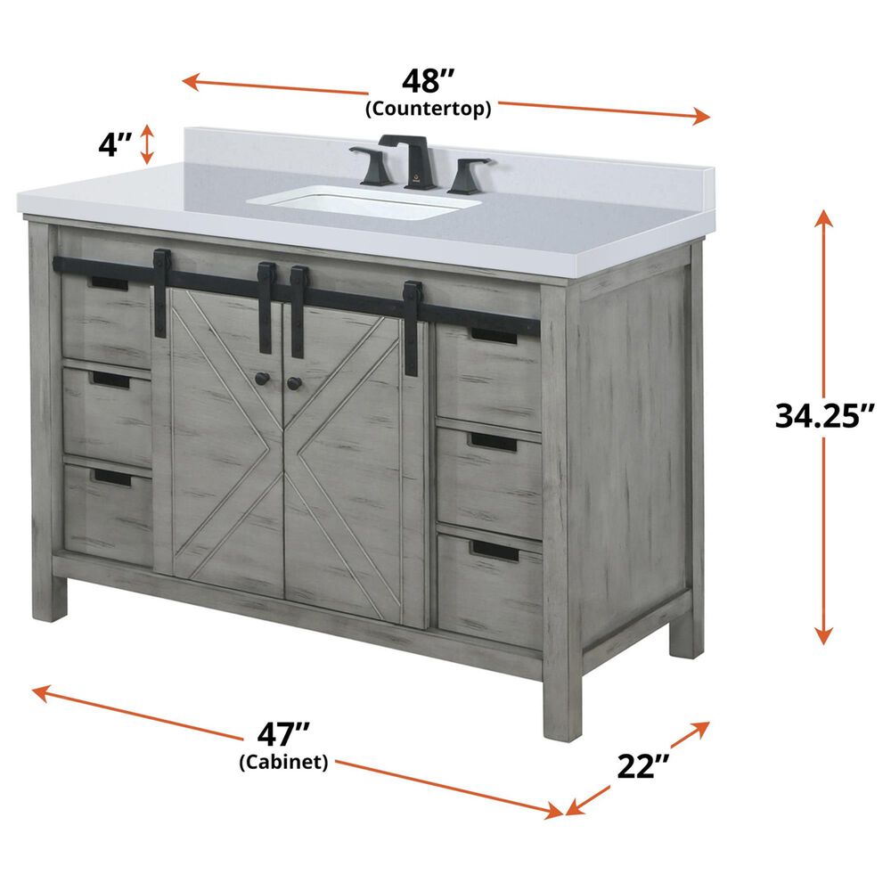 Lexora Home Marsyas 48&quot; Single Bathroom Vanity in Ash Grey with 2 cm White Cultured Marble Top and Rectangular Sink, , large