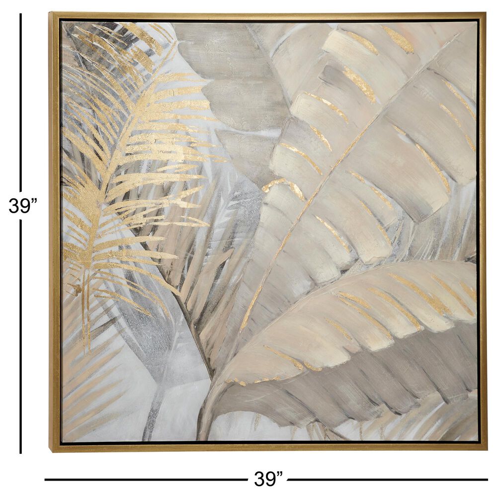 Maple and Jade 40&quot; x 40&quot; Square Palm Tree Metallic Layered Leaf Framed Wall Art in Brown, Black, Beige, Gray and Gold, , large