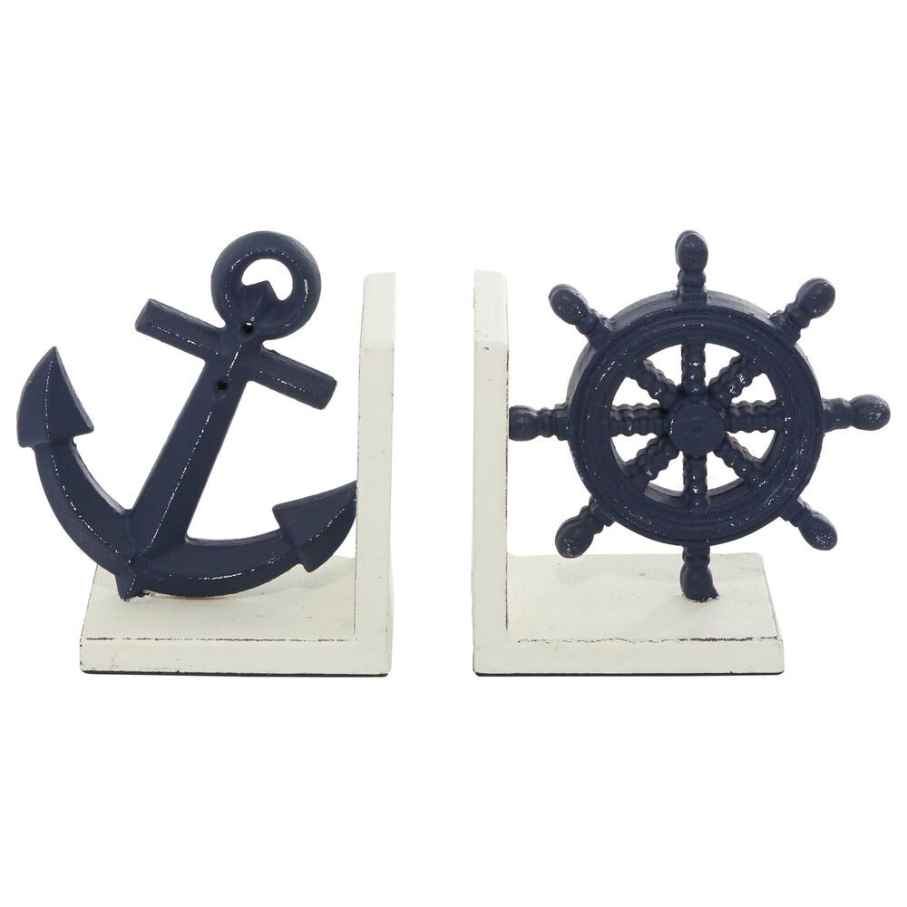 Maple and Jade Coastal Nautical Bookends in Blue and Distressed Ivory White (Set of 2), , large