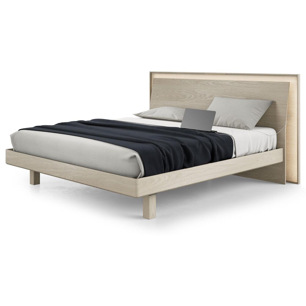 BDI Kava King Platform Bed in Washed Oak with Lighting and USB Ports, , large