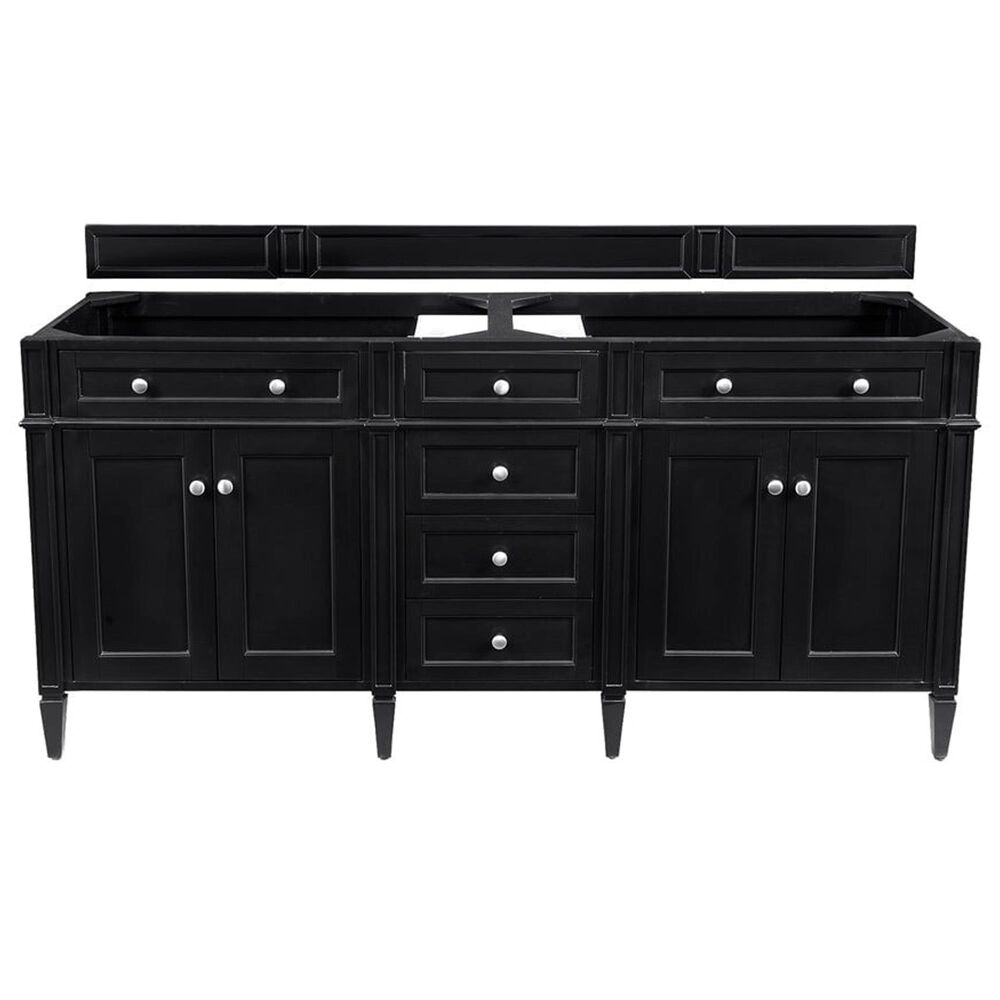 James Martin Vanities Brittany 72&quot; Double Bathroom Vanity in Black Onyx with 3 cm Victorian Silver Quartz Top and Rectangular Sinks, , large