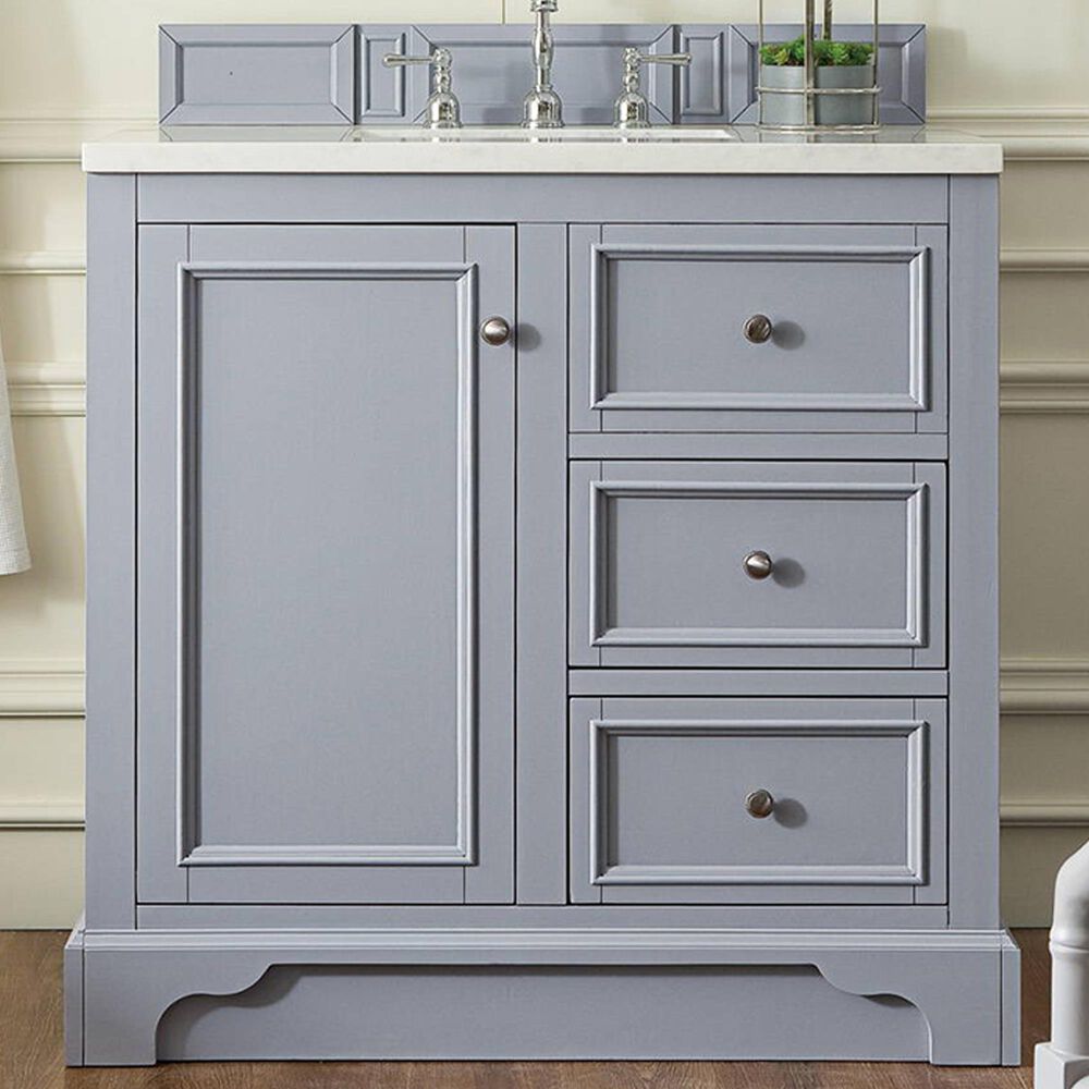 James Martin Vanities De Soto 36" Single Bathroom Vanity in Silver Gray with 3cm Ethereal Noctis Quartz Top, , large