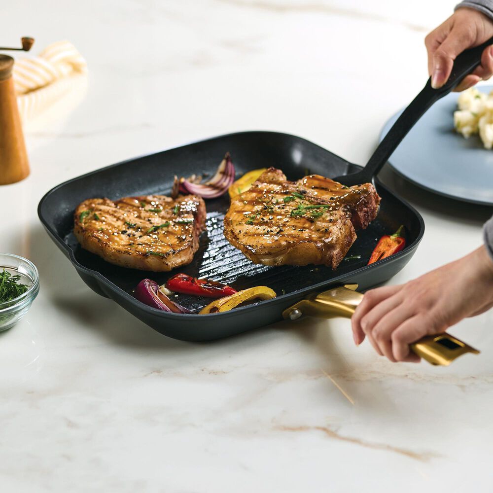 Faber Forged Induction 11&quot; Ceramic Nonstick Square Grill Pan in Black and Gold, , large