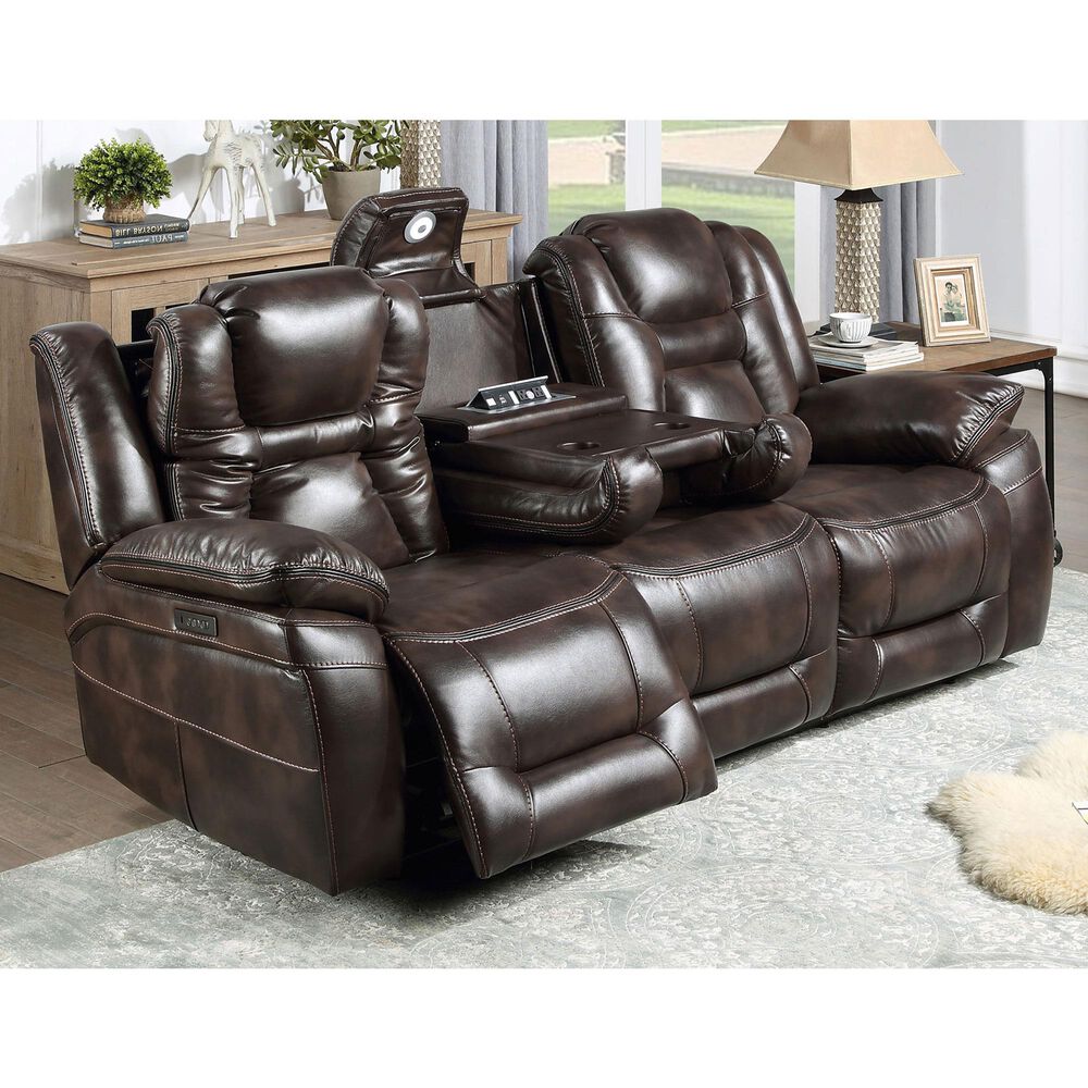 Steve Silver Oportuna Dual-Power Reclining Sofa with Drop-Down Table in Coffee, , large
