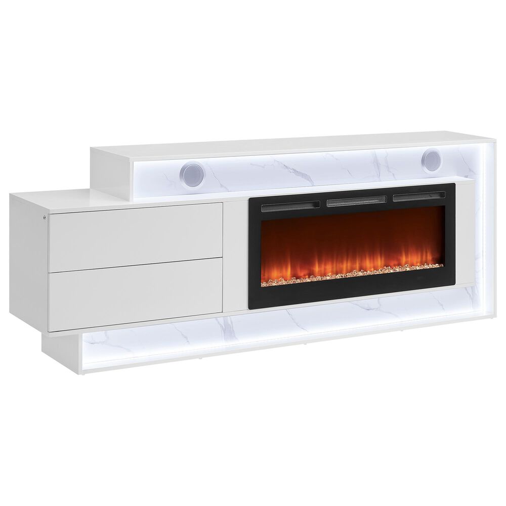 Modern Market Kira 87" TV Stand with Fireplace and Bluetooth Speaker in White, , large