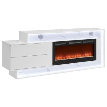 Modern Market Kira 87" TV Stand with Fireplace and Bluetooth Speaker in White, , large