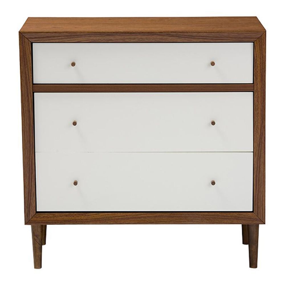 Baxton Studio Harlow 3 Drawer Chest in White and Walnut, , large