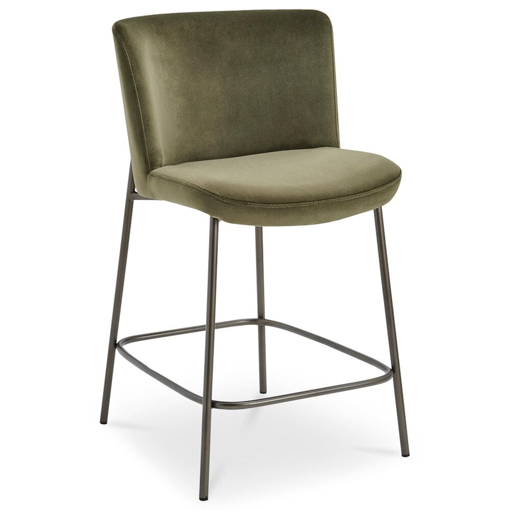 Moe"s Home Collection Early Counter Stool with Faux Green Mohair Upholstery in Blackened Bronze, , large