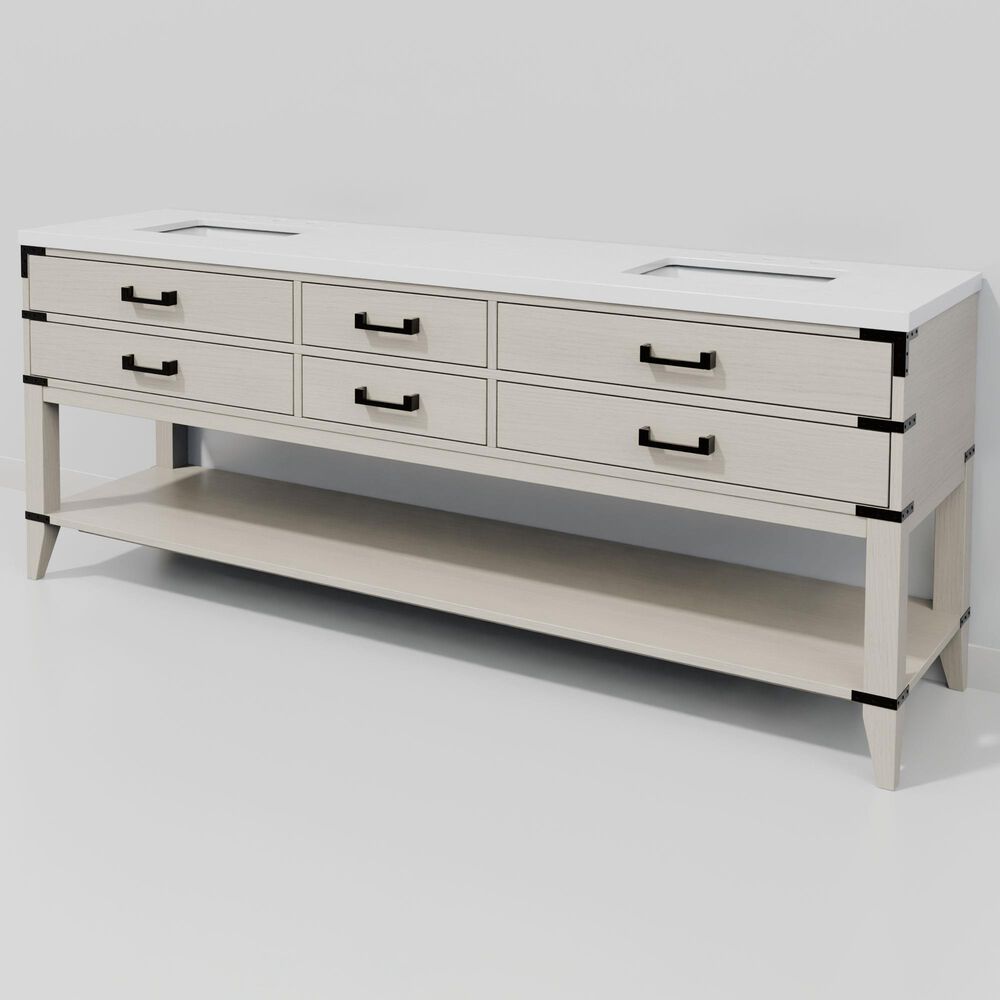 Lexora Home Norwalk 84" Double Bathroom Vanity in White Oak with White Quartz Top and Rectangular Sinks, , large