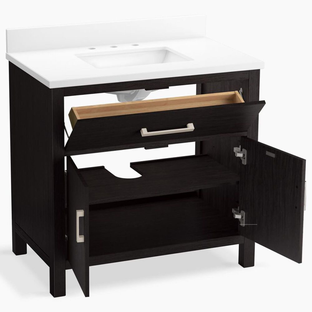 Kohler Kresla 36" Single Bathroom Vanity in Carbon Oak with 3 cm White Quartz Top and Rectangular Sink, , large