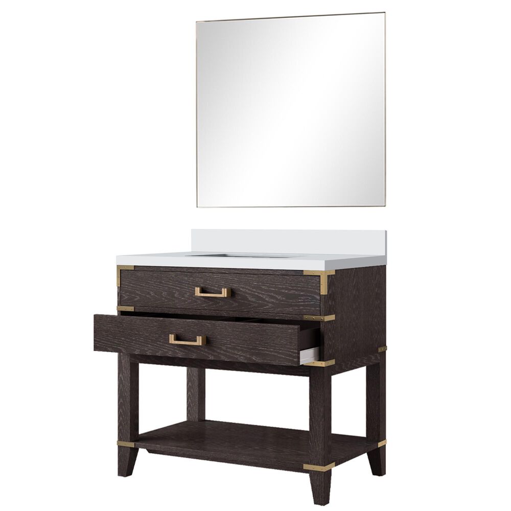 Lexora Home Norwalk 36&quot; Single Bathroom Vanity in Brown Oak with White Quartz Top, Rectangular Sink and 34&quot; Mirror, , large