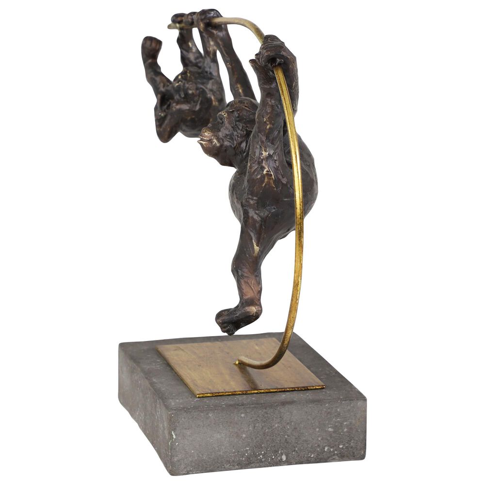 Maple and Jade 15&quot; Resin Ape Sculpture in Blackish-Brown, Gold and Dark Gray, , large