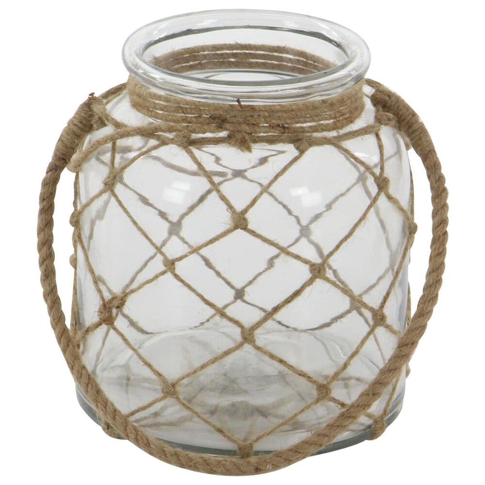 Maple and Jade Handmade Indoor/Outdoor Candle Lantern with Hanging Rope in Brown and Clear, , large