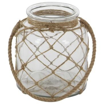 Maple and Jade Handmade Indoor/Outdoor Candle Lantern with Hanging Rope in Brown and Clear, , large